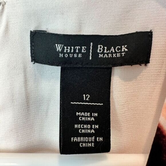 White House Black Market White Abstract Print Midi Sheath Dress - Size 12 - EUC - Picture 6 of 7